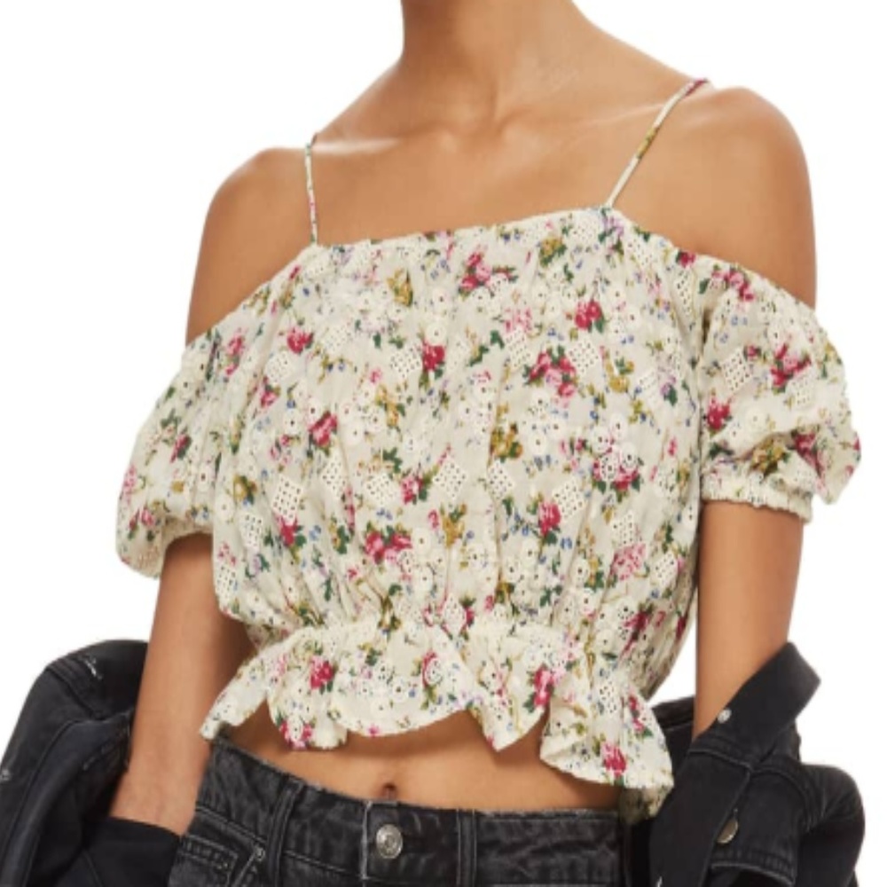 Broderie Floral Print Bardot Top TOPSHOP